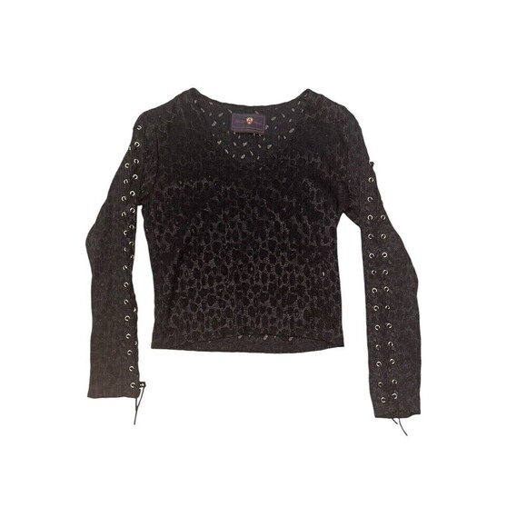 Arlen Ness Girls Black Long Sleeve Top Lace Sheer Large Motorcycle - Picture 1 of 6
